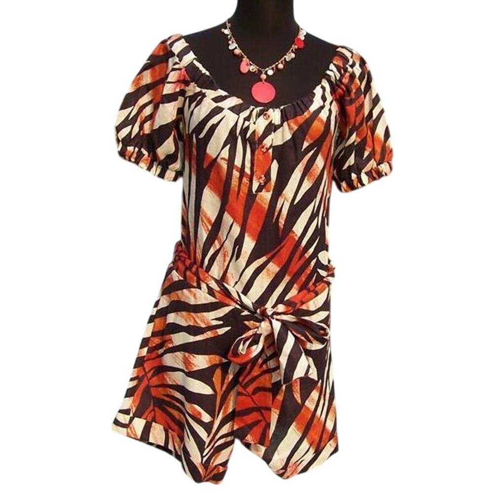 Cache Animal Print Romper 1 Piece Linen Top Pant New Self Belt Button $138 NWT